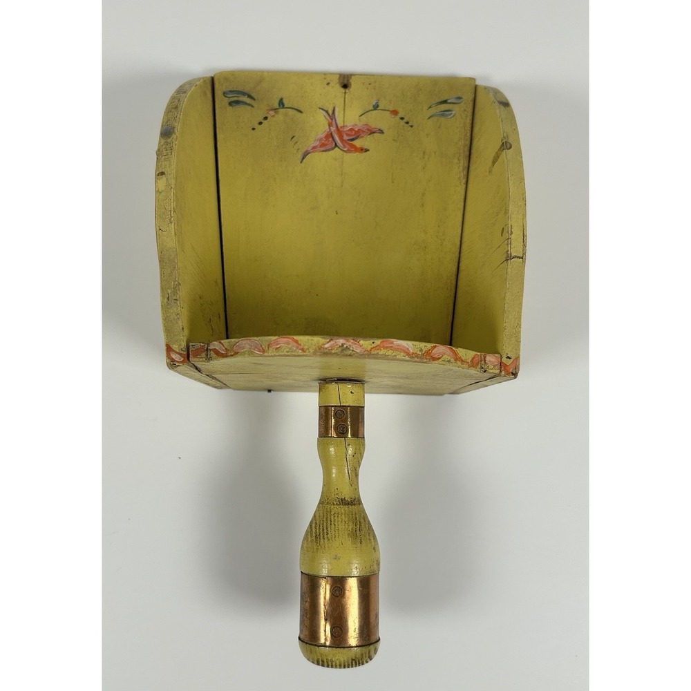 Folk Art Painted Wooden Grain Scoop Wall Decor Shelf Yellow Bird Antique